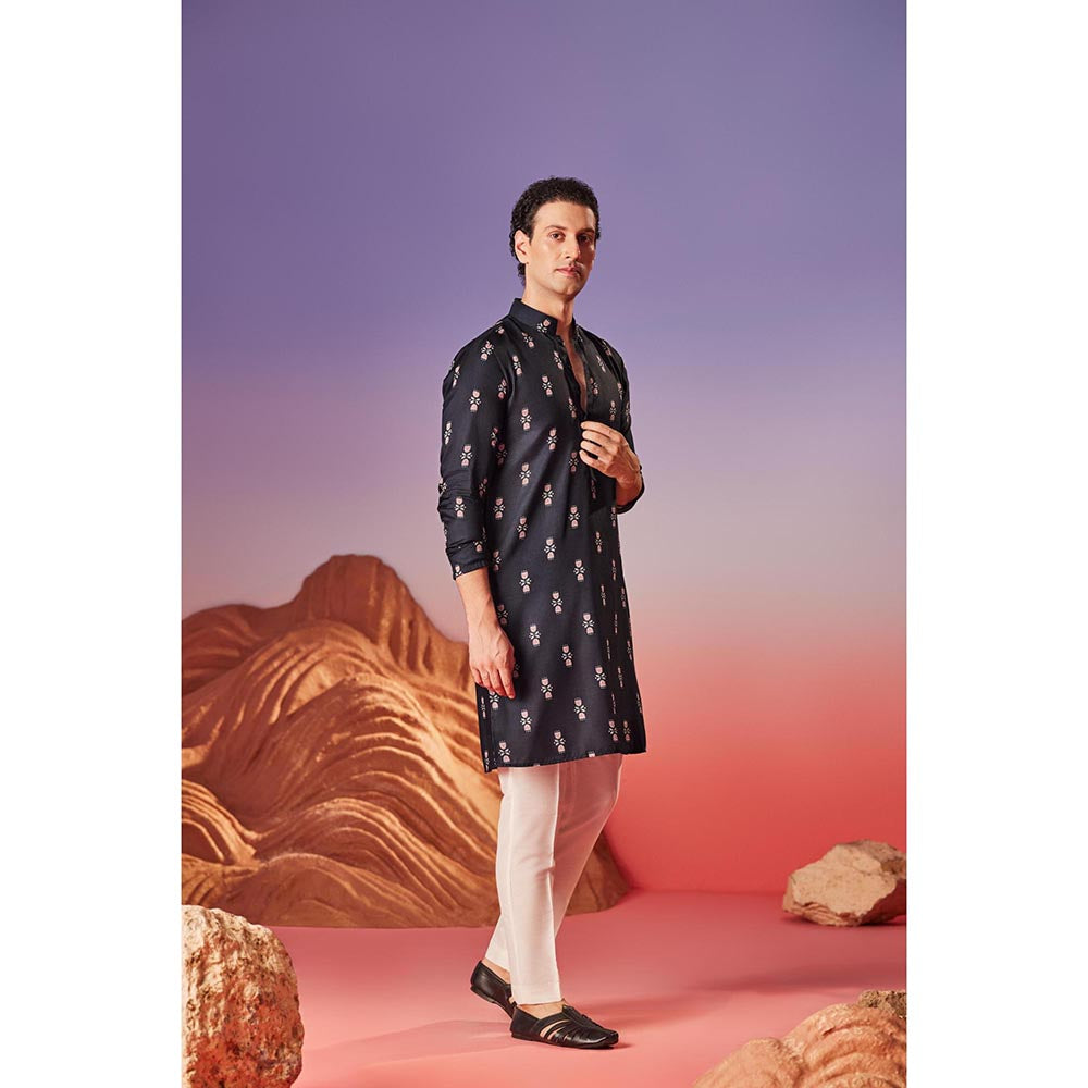 Eleven Brothers Black Midnight Blossom Silk Kurta