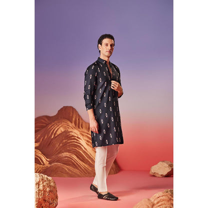 Eleven Brothers Black Midnight Blossom Silk Kurta