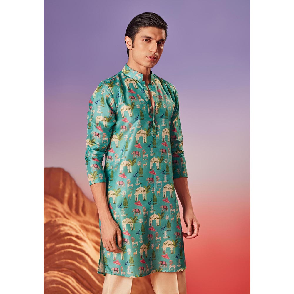 Eleven Brothers Teal Noor Mahal Silk Kurta