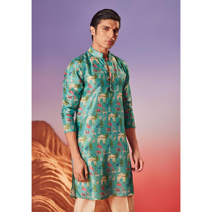 Eleven Brothers Teal Noor Mahal Silk Kurta