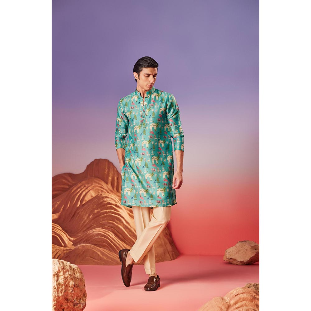 Eleven Brothers Teal Noor Mahal Silk Kurta