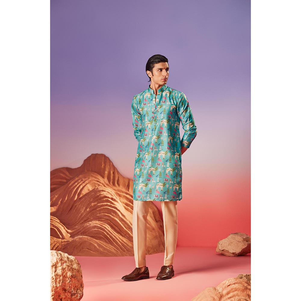 Eleven Brothers Teal Noor Mahal Silk Kurta