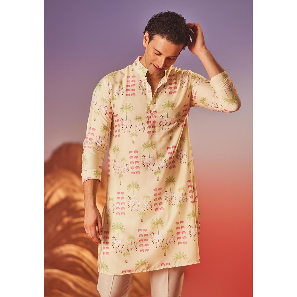 Eleven Brothers Yellow Pichwai Tales Silk Kurta