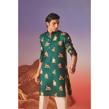 Eleven Brothers Green Tropical Tail Silk Kurta