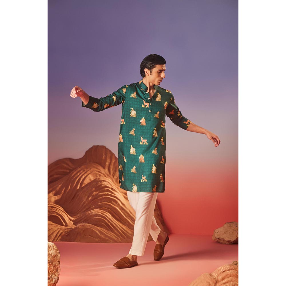 Eleven Brothers Green Tropical Tail Silk Kurta
