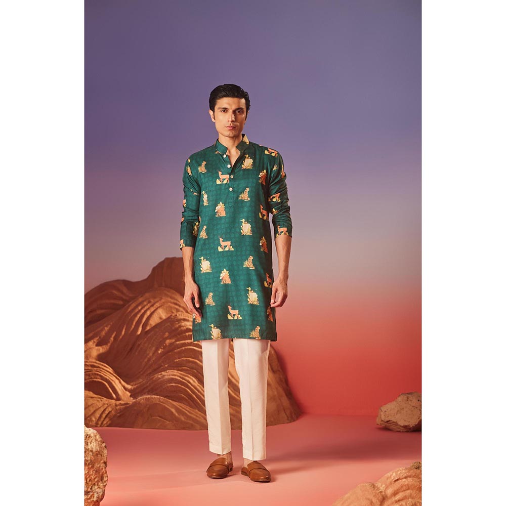 Eleven Brothers Green Tropical Tail Silk Kurta