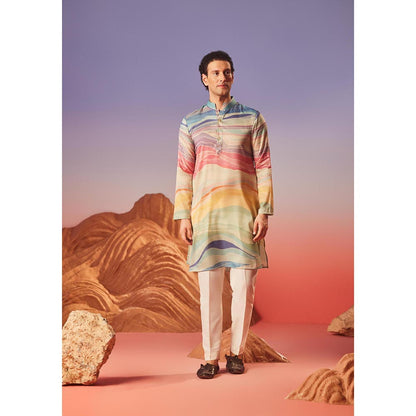 Eleven Brothers Multi-coloured Wave Of Colours Silk Kurta