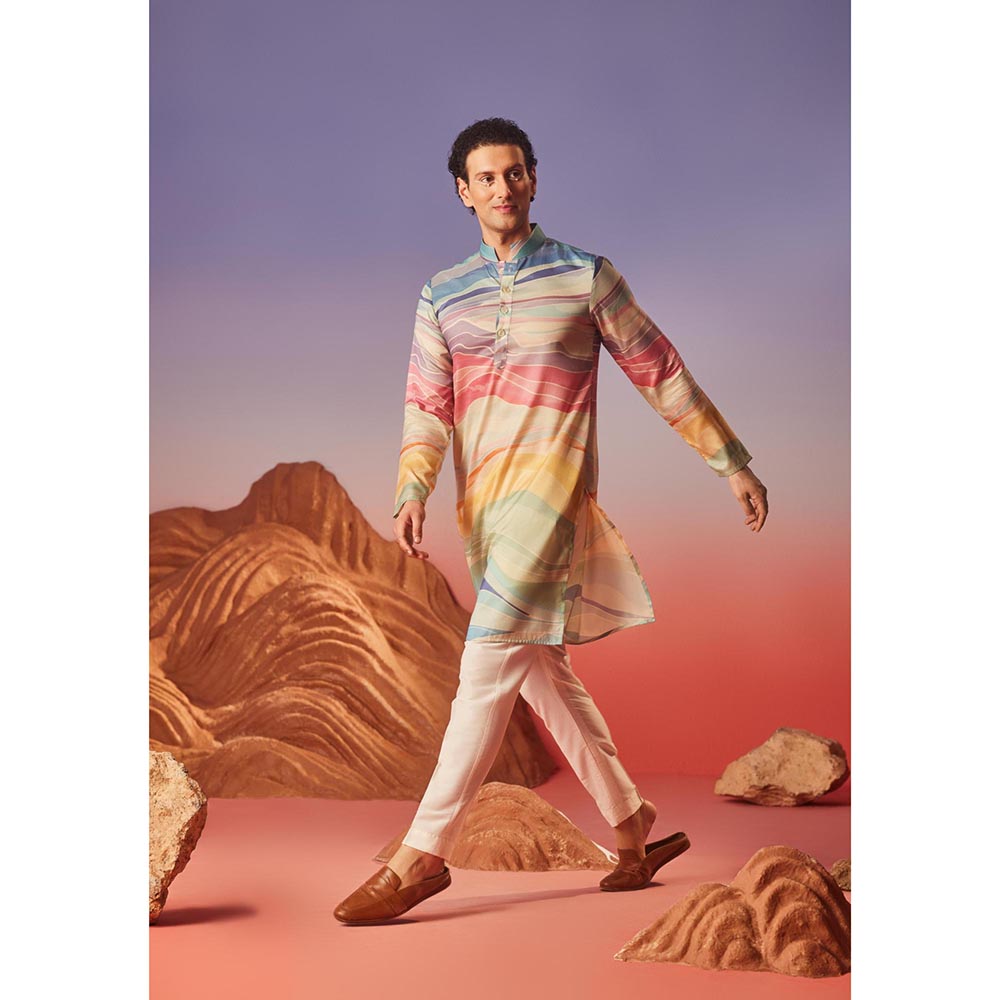 Eleven Brothers Multi-coloured Wave Of Colours Silk Kurta