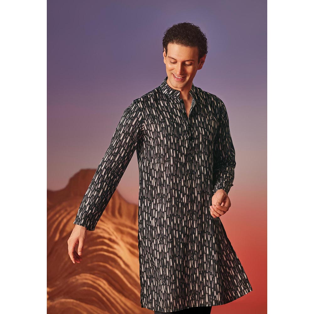 Eleven Brothers Black Dark Canvas Silk Kurta