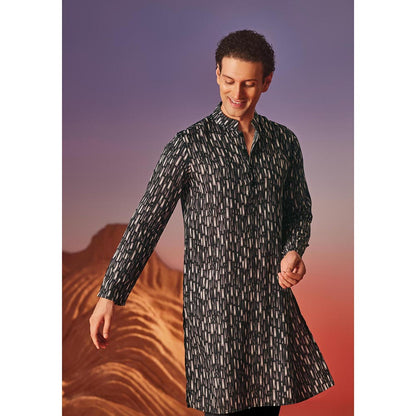 Eleven Brothers Black Dark Canvas Silk Kurta