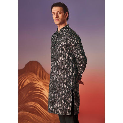 Eleven Brothers Black Dark Canvas Silk Kurta
