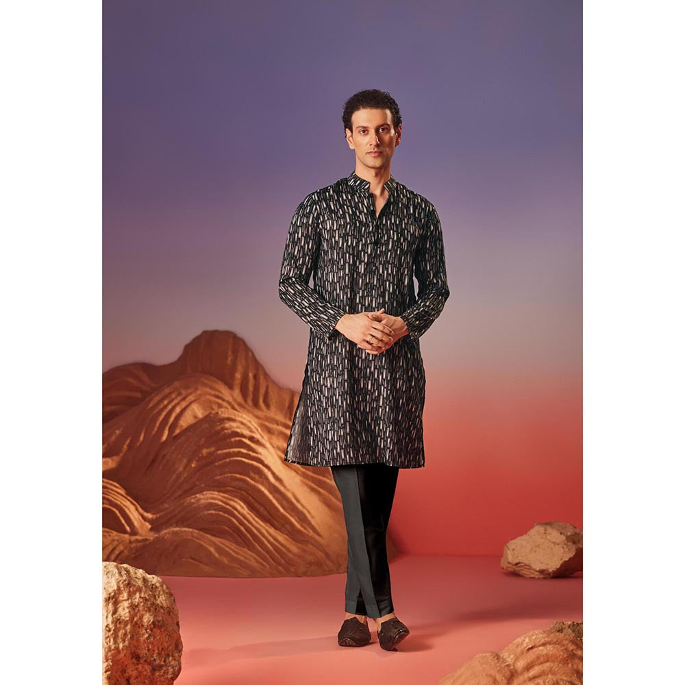 Eleven Brothers Black Dark Canvas Silk Kurta