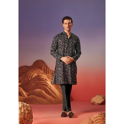 Eleven Brothers Black Dark Canvas Silk Kurta
