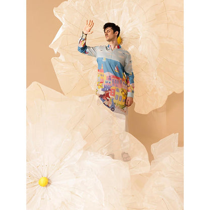 Eleven Brothers Multi-coloured Coastal Ride Silk Kurta