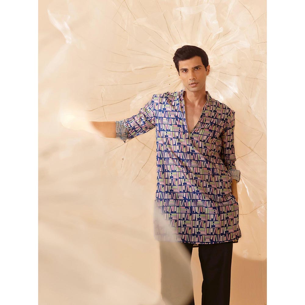 Eleven Brothers Blue Midnight Library Silk Kurta