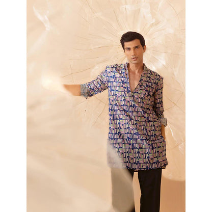 Eleven Brothers Blue Midnight Library Silk Kurta