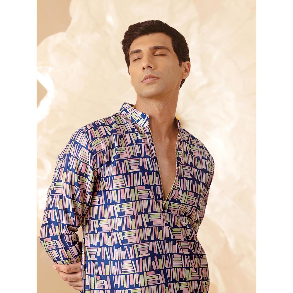 Eleven Brothers Blue Midnight Library Silk Kurta