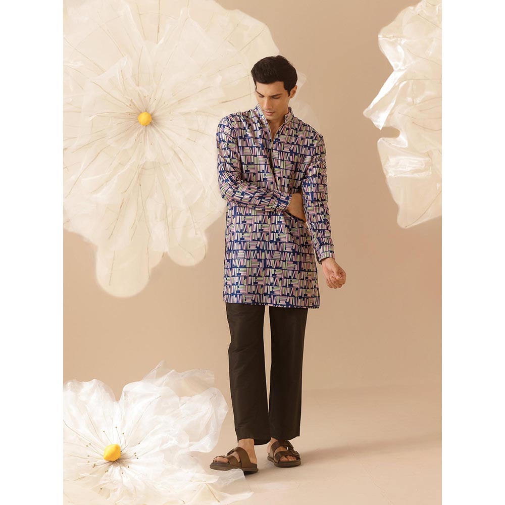 Eleven Brothers Blue Midnight Library Silk Kurta