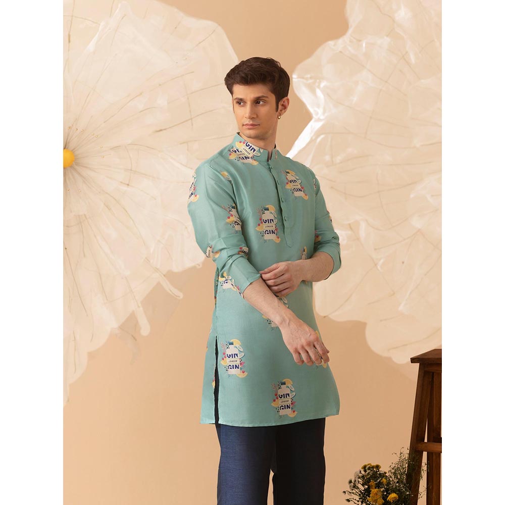 Eleven Brothers Teal Happy Pour Silk Kurta
