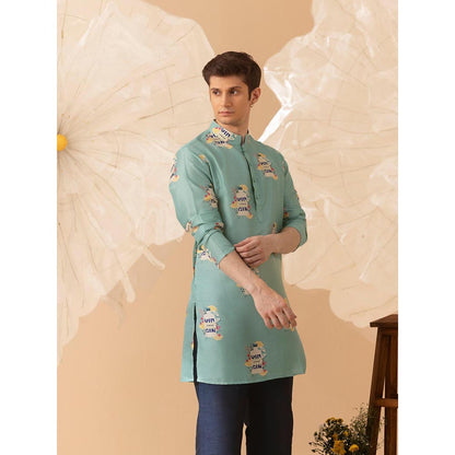 Eleven Brothers Teal Happy Pour Silk Kurta