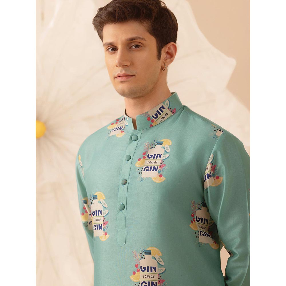 Eleven Brothers Teal Happy Pour Silk Kurta