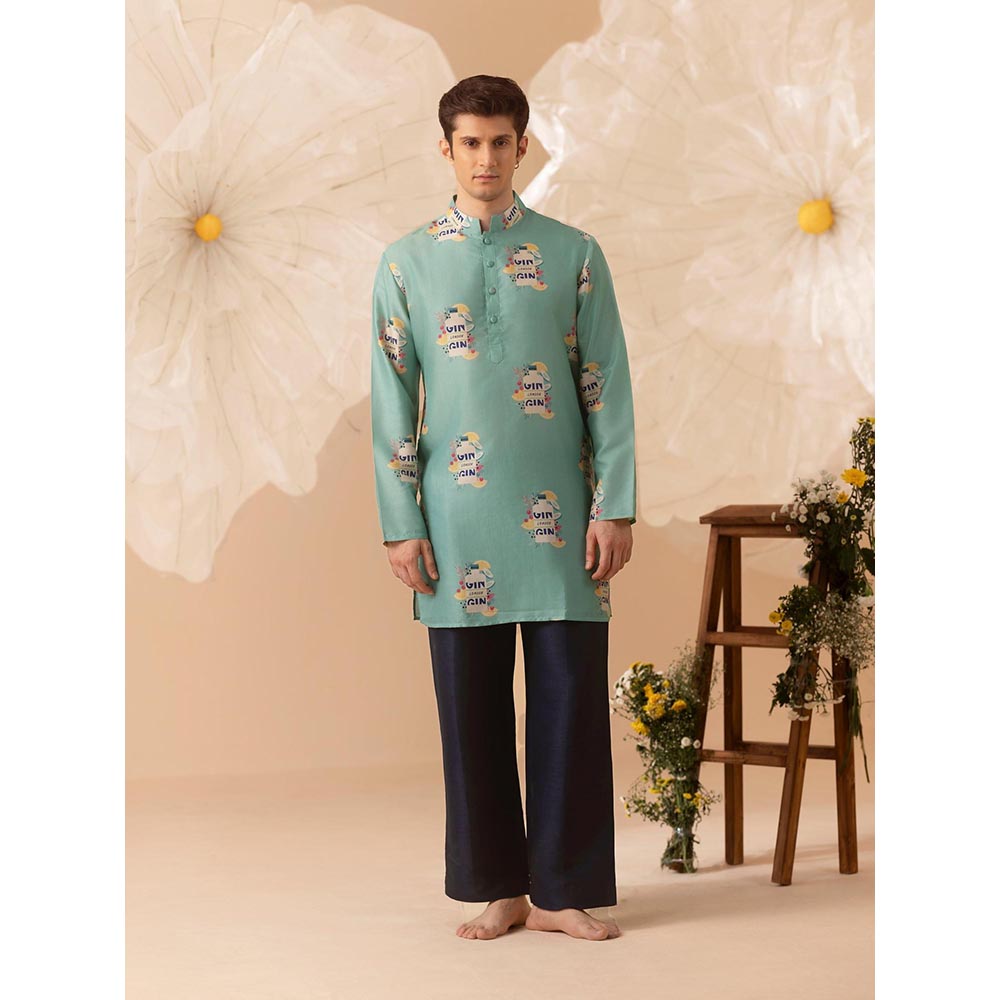Eleven Brothers Teal Happy Pour Silk Kurta
