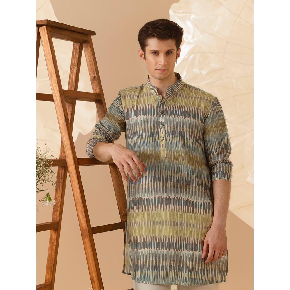 Eleven Brothers Green Earthen Hues Silk Kurta