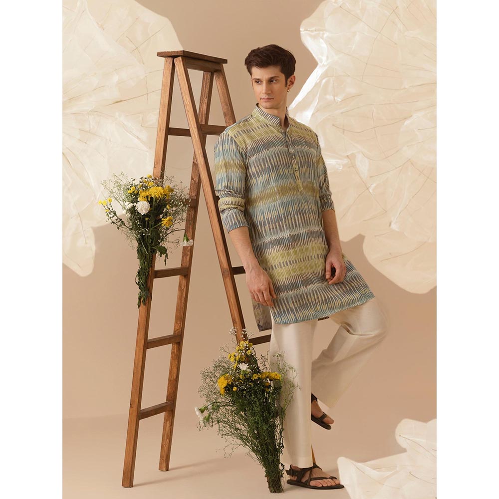 Eleven Brothers Green Earthen Hues Silk Kurta