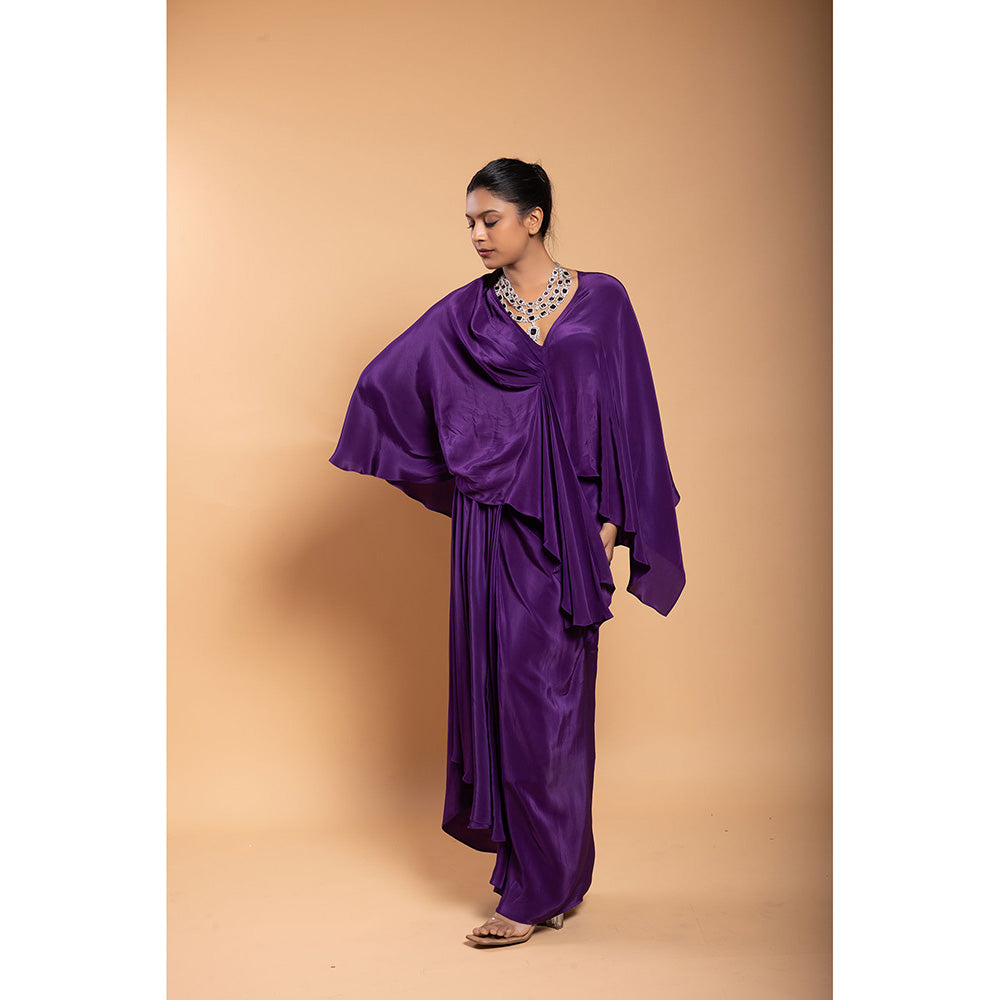 Ellemora Purple Asymmetric Drape Skirt with Tube and Cape (Set of 3)