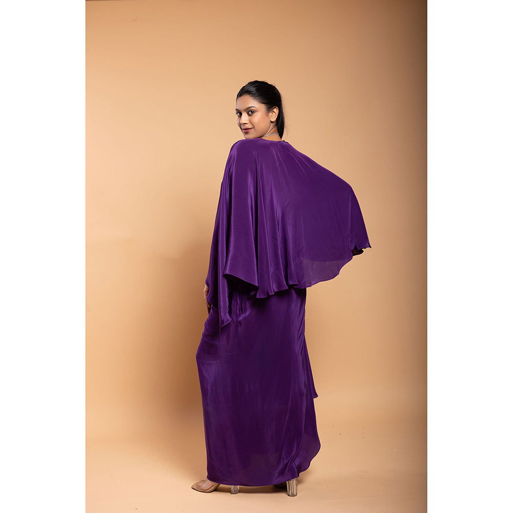 Ellemora Purple Asymmetric Drape Skirt with Tube and Cape (Set of 3)