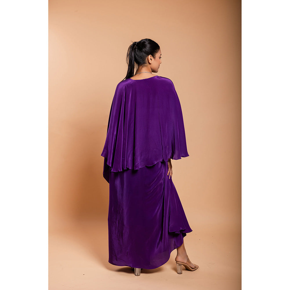Ellemora Purple Asymmetric Drape Skirt with Tube and Cape (Set of 3)