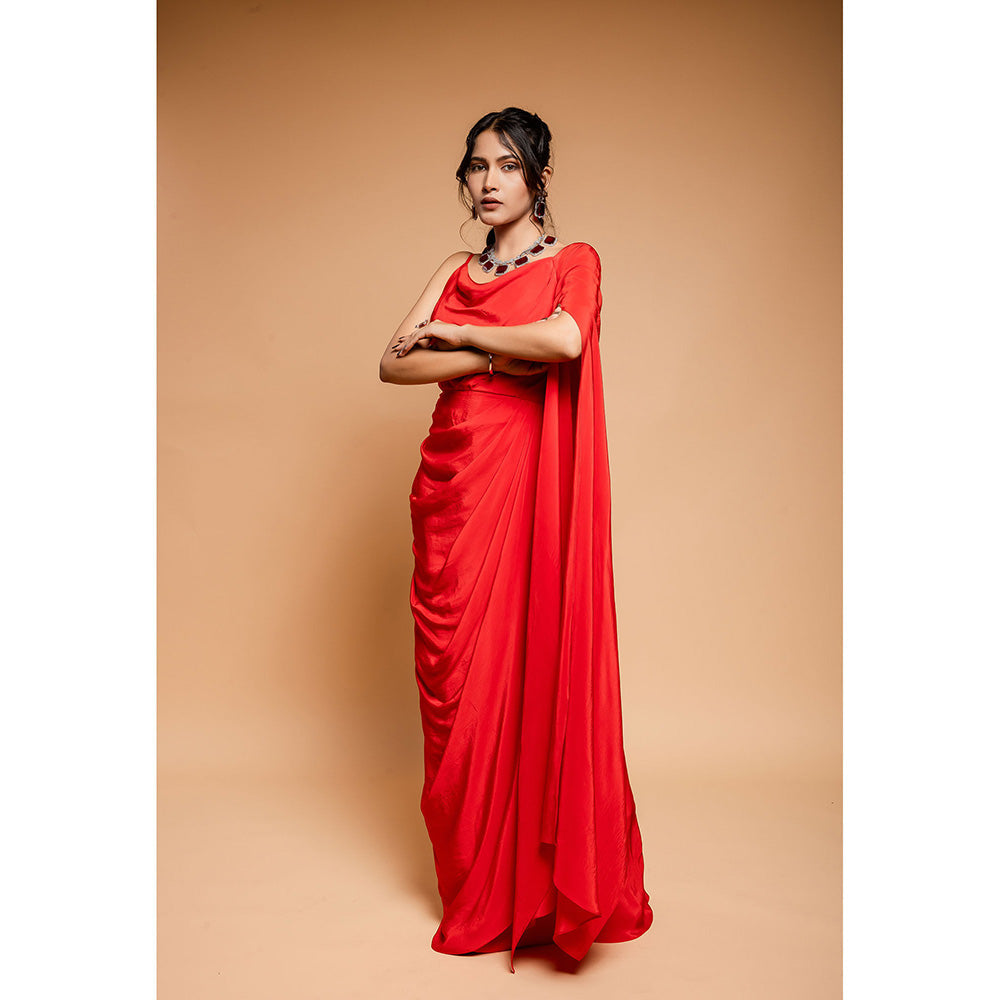 Ellemora Scarlet Red Drape Attached Dress