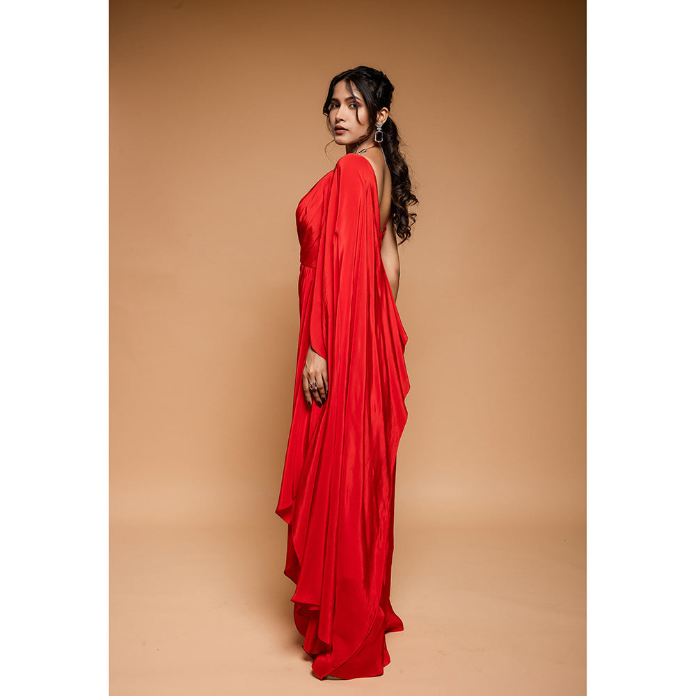 Ellemora Scarlet Red Drape Attached Dress