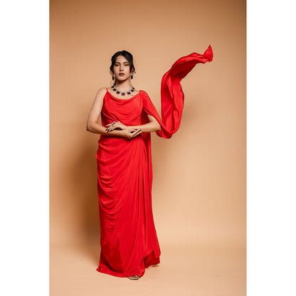 Ellemora Scarlet Red Drape Attached Dress
