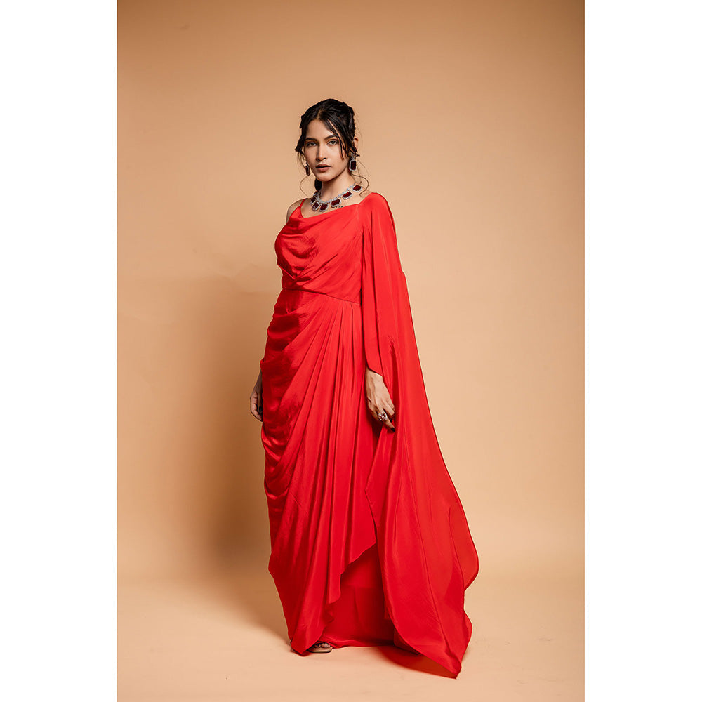Ellemora Scarlet Red Drape Attached Dress