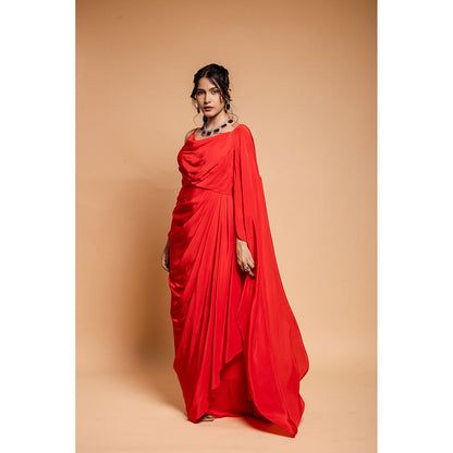 Ellemora Scarlet Red Drape Attached Dress