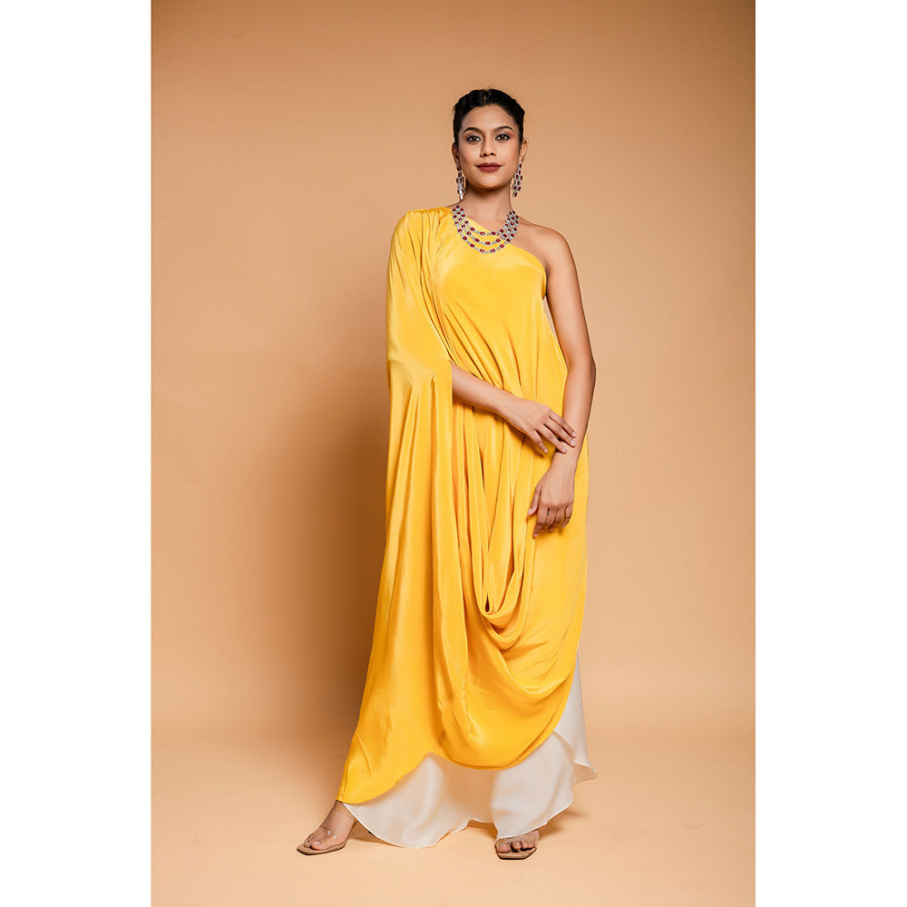 Ellemora Yellow Cowl Drape Top with Palazzo (Set of 2)