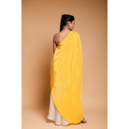 Ellemora Yellow Cowl Drape Top with Palazzo (Set of 2)