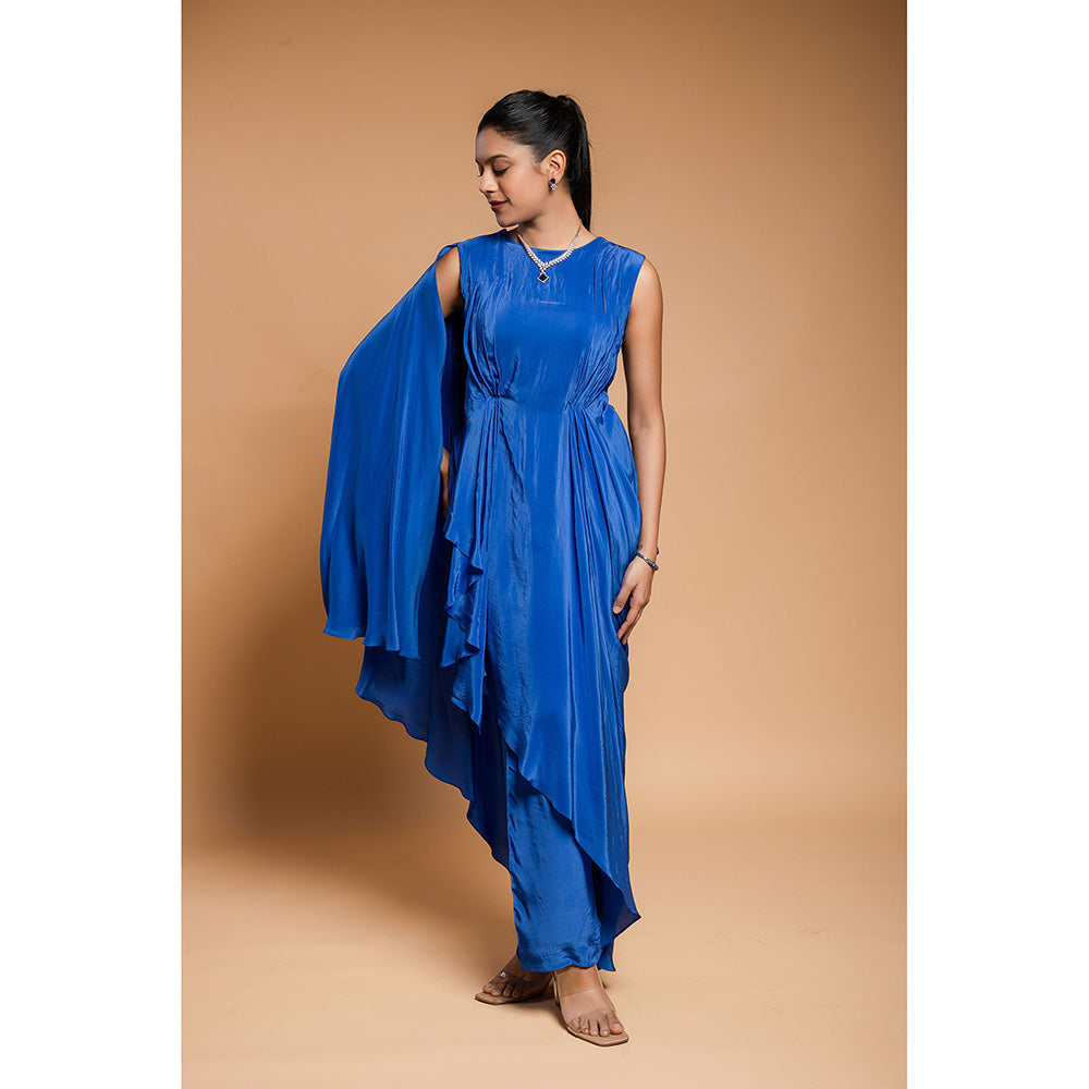 Ellemora Royal Blue Long Drape Top with Pant (Set of 2)