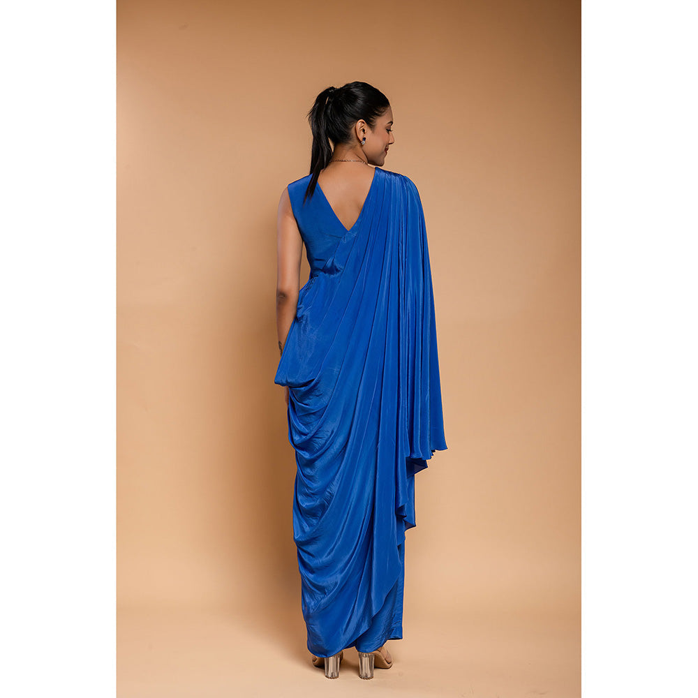 Ellemora Royal Blue Long Drape Top with Pant (Set of 2)
