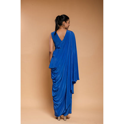 Ellemora Royal Blue Long Drape Top with Pant (Set of 2)