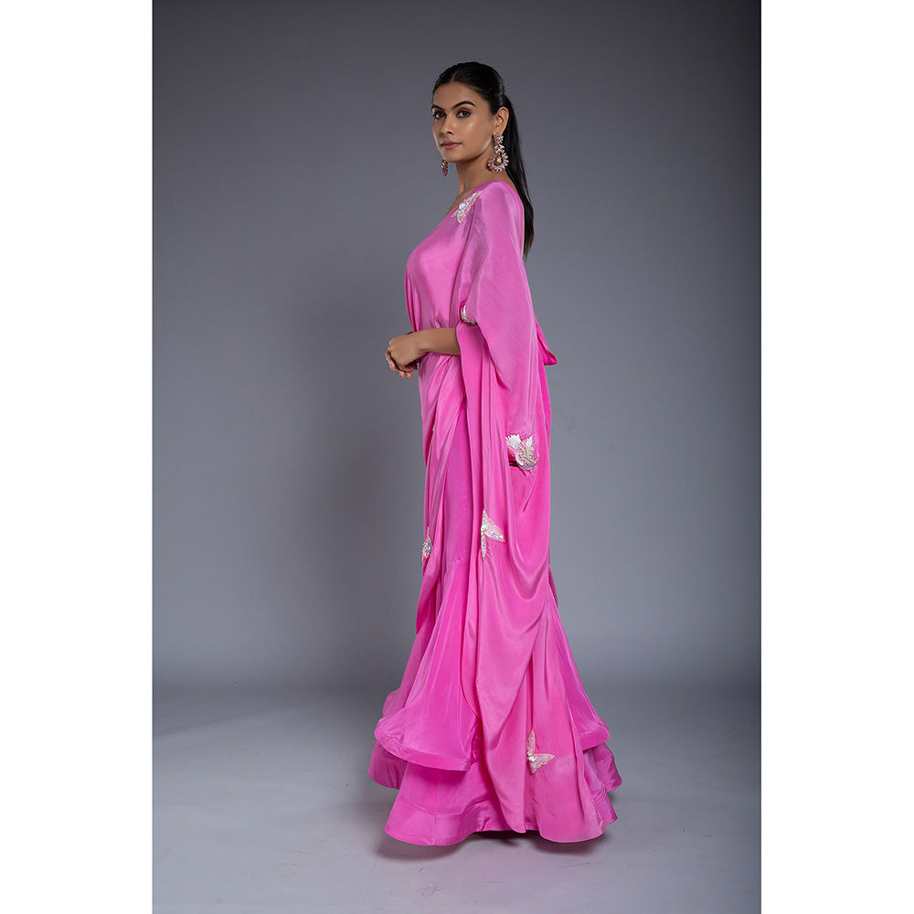 Ellemora Pink Pre-Draped Saree with Stitched Blouse