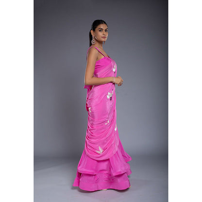 Ellemora Pink Pre-Draped Saree with Stitched Blouse
