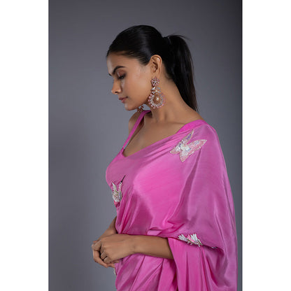 Ellemora Pink Pre-Draped Saree with Stitched Blouse