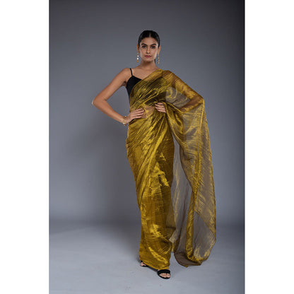 Ellemora Gold Pre-Draped Saree with Stitched Blouse