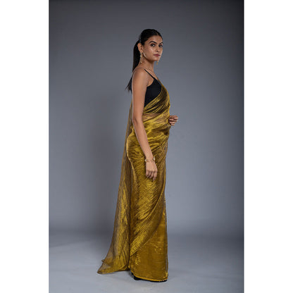 Ellemora Gold Pre-Draped Saree with Stitched Blouse