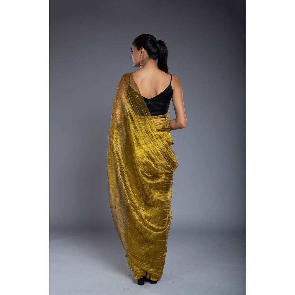 Ellemora Gold Pre-Draped Saree with Stitched Blouse