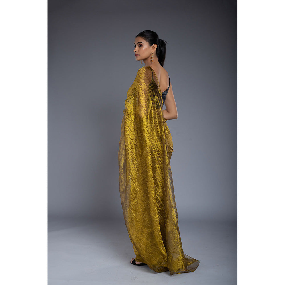 Ellemora Gold Pre-Draped Saree with Stitched Blouse