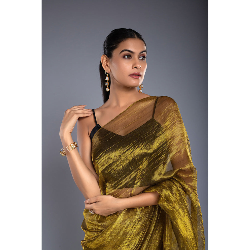 Ellemora Gold Pre-Draped Saree with Stitched Blouse