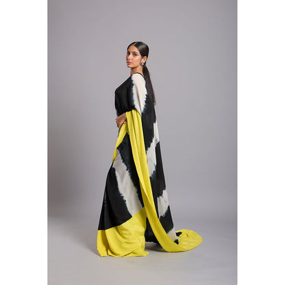 Ellemora Black Elegance Pre-Draped Saree with Stitched Blouse